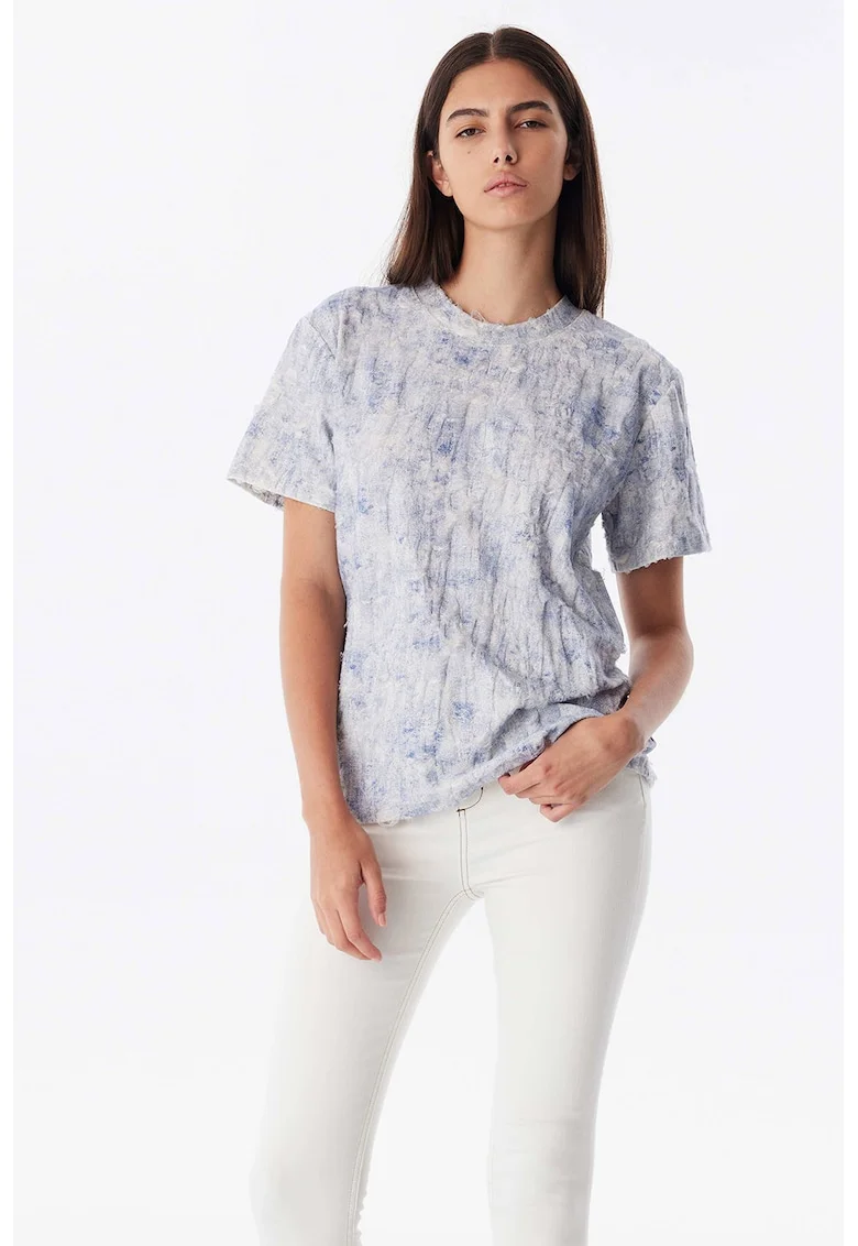 Tricou texturat cu decolteu la baza gatului, Albastru melange