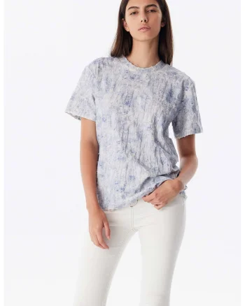 Tricou texturat cu decolteu la baza gatului, Albastru melange