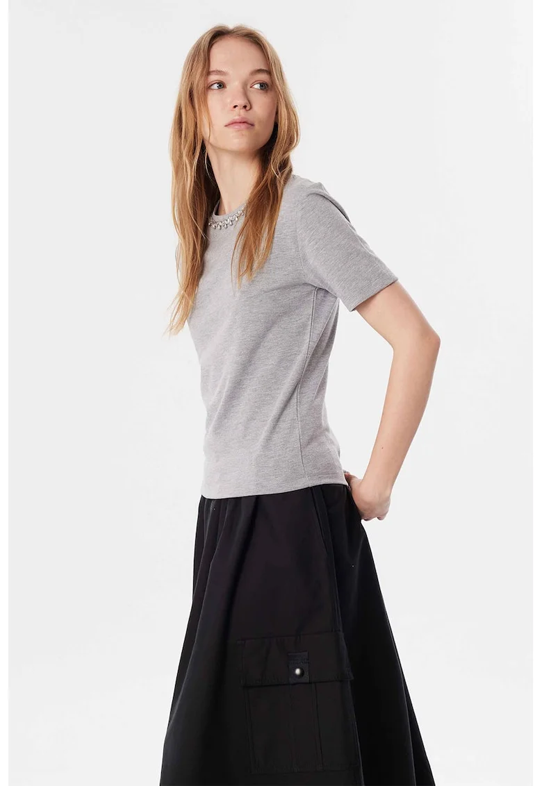 Tricou cu aplicati de strasuri, Gri deschis melange