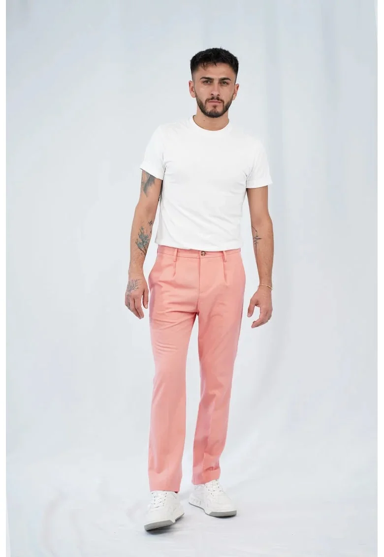 ,Pantaloni drepți chino, cu buzunare laterale, Roz