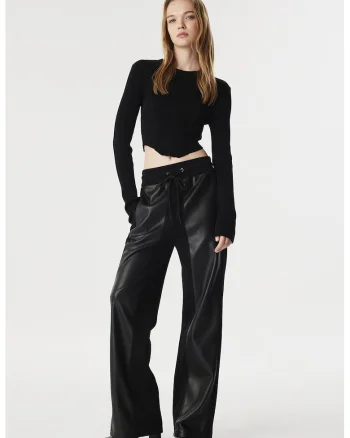 Pantaloni relaxed fit cu snur in talie, Negru