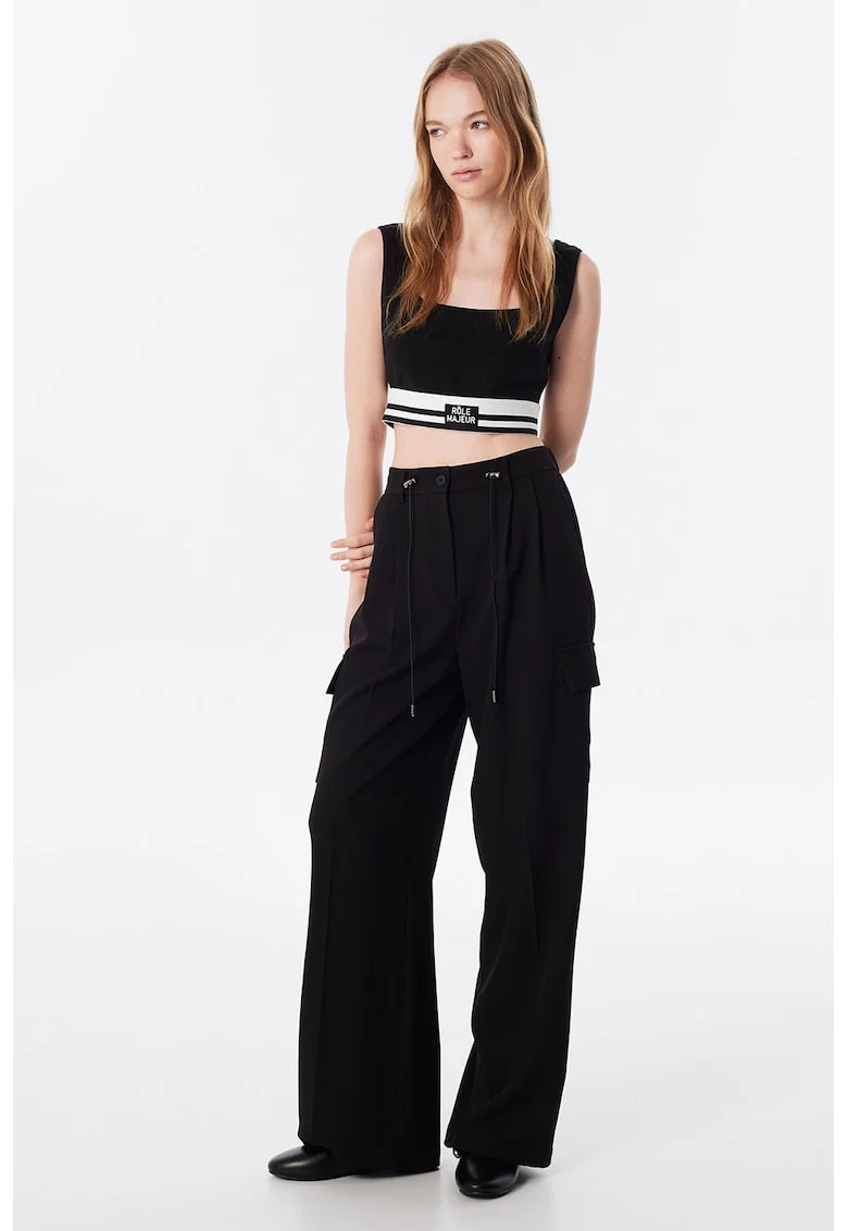 Pantaloni drepti cu talie medie, Negru