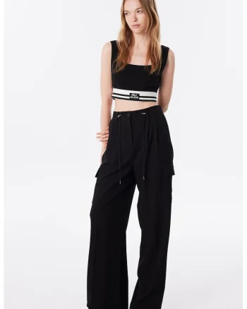 Pantaloni drepti cu talie medie, Negru