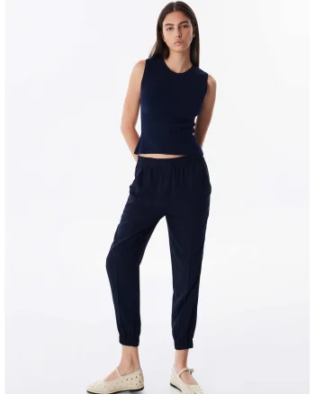 Pantaloni conici cu talie medie, Bleumarin
