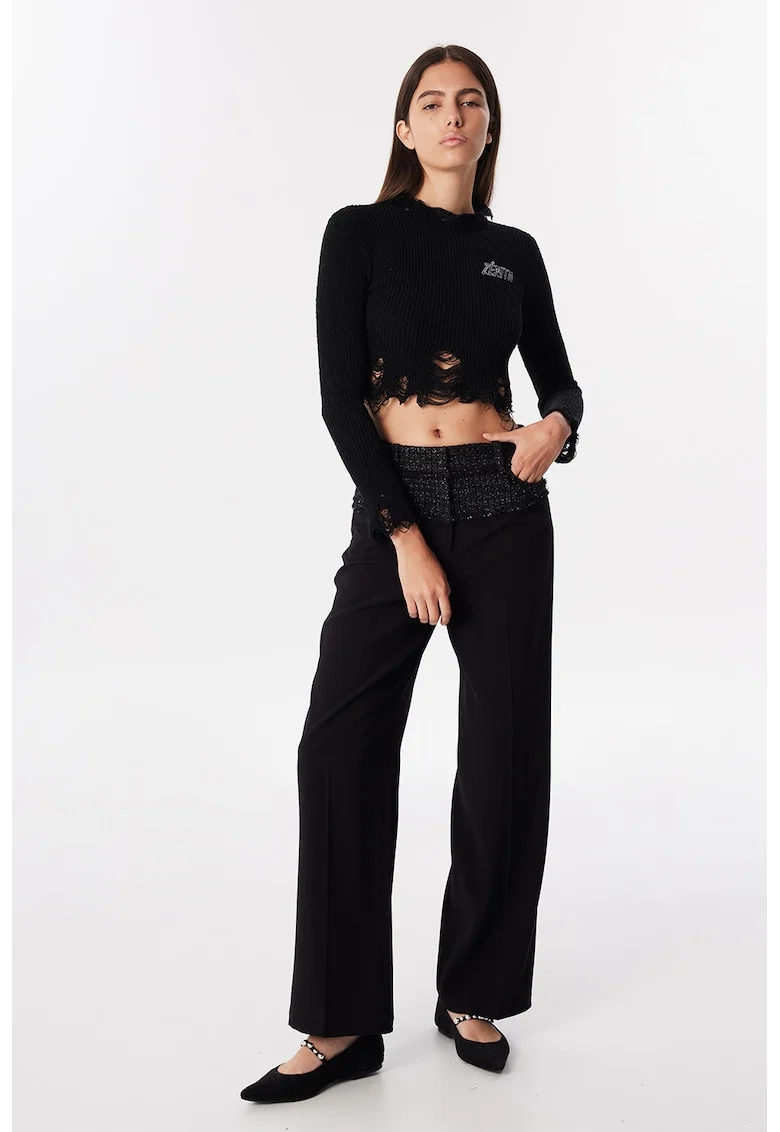 Pantaloni drepti cu talie medie, Negru