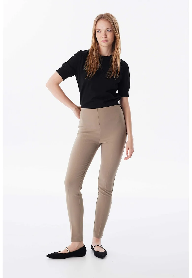 Pantaloni skinny cu talie inalta, Maro nisip