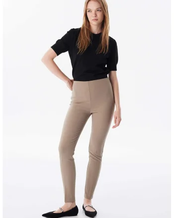 Pantaloni skinny cu talie inalta, Maro nisip