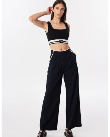 Pantaloni relaxed fit cu talie medie, Alb optic/Bleumarin