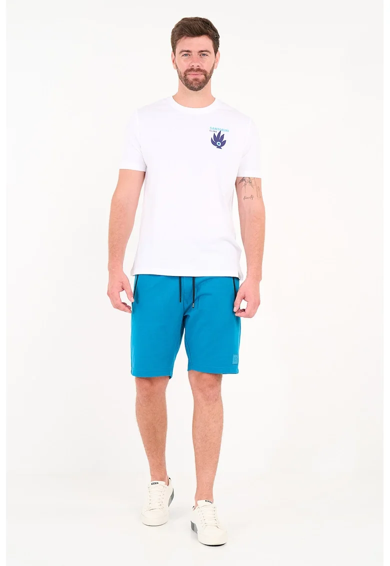 Pantaloni scurti din amestec de bumbac cu buzunare cu fermoar, Turcoaz