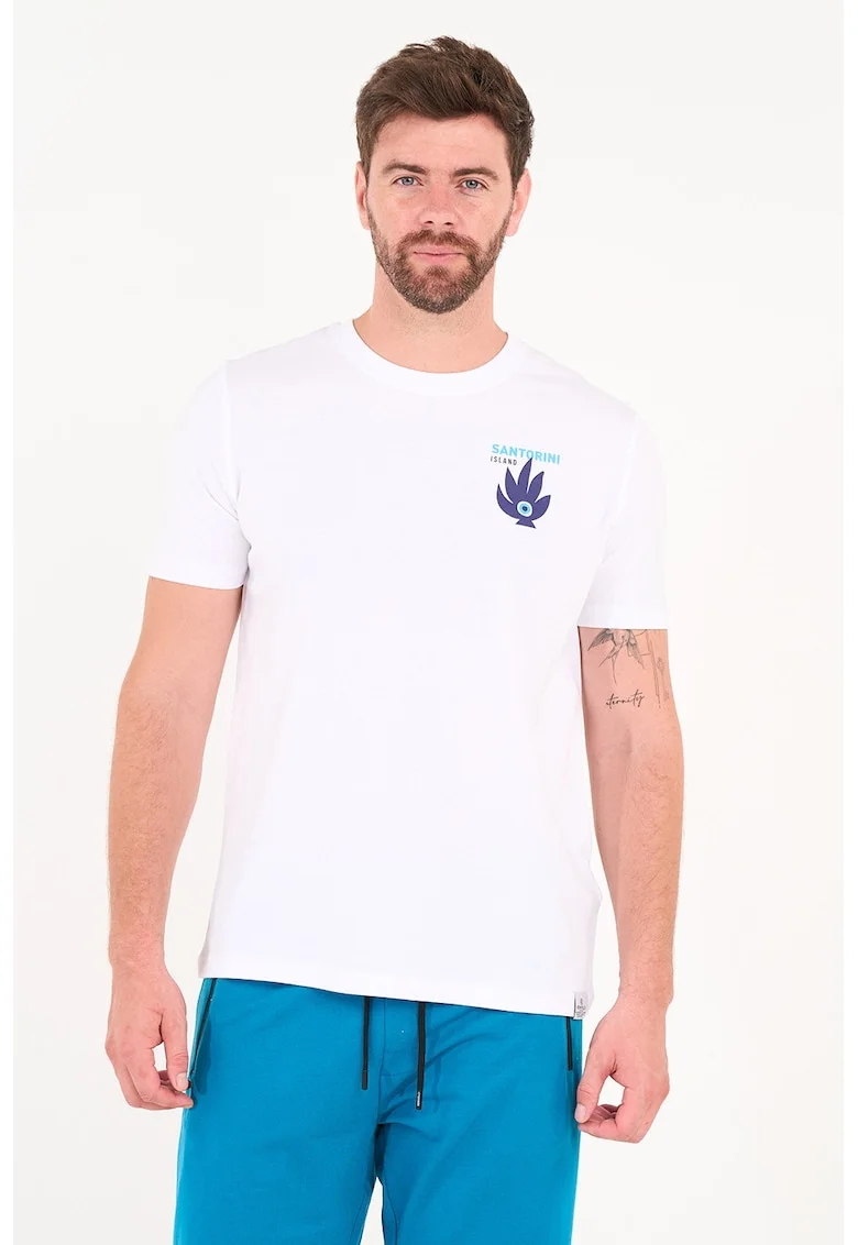 Tricou din bumbac cu imprimeu grafic pe piept, Alb