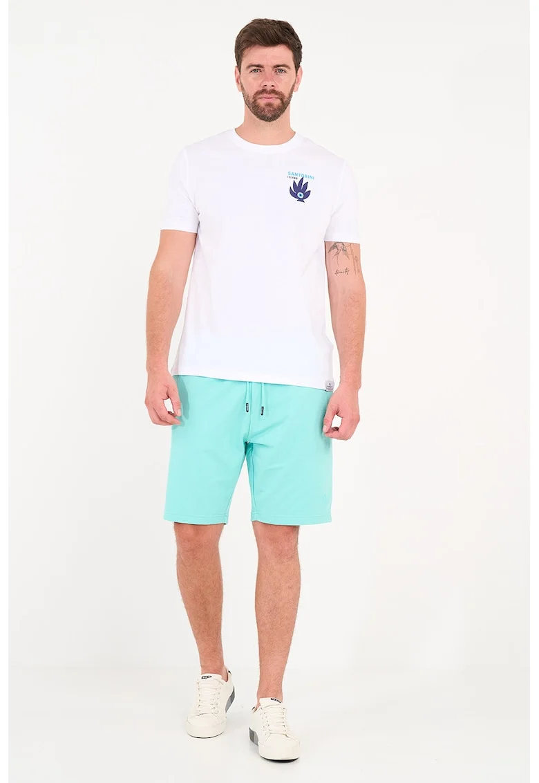 Pantaloni scurti din amestec de bumbac cu snur, Albastru aquamarin