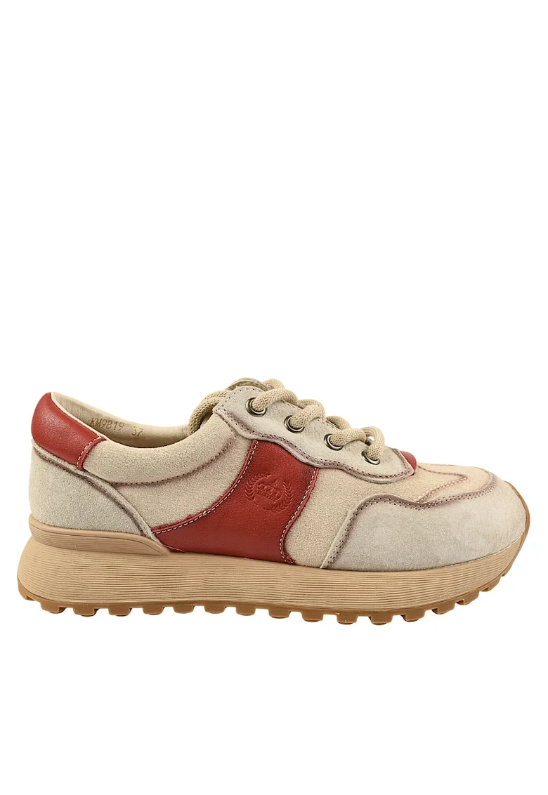 Pantofi sport, dama,  KM 9819 bej, piele nabuc, Bej