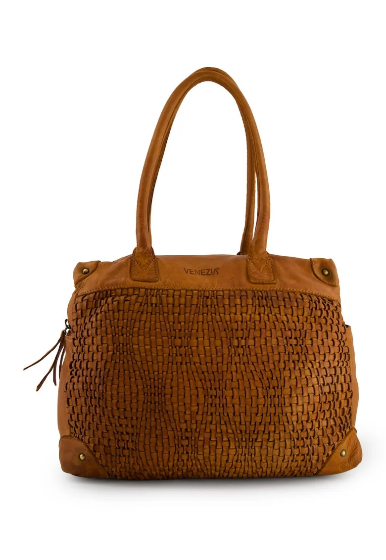 Geanta de umar,  piele naturala, maro, 29x36x14cm, 3 compartimente interioare, 3 compartimente exterioare