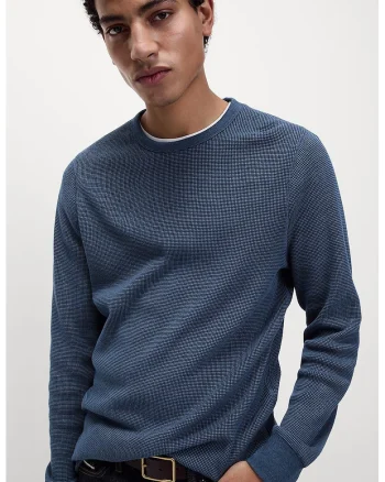 Bluza texturata de trening cu decolteu la baza gatului, Albastru indigo