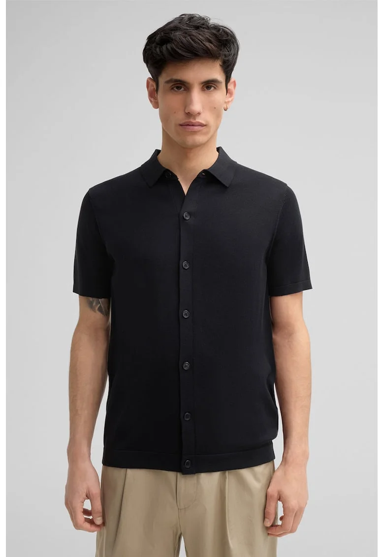 Tricou polo cu închidere prin nasturi 30045627, Negru