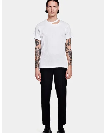 Tricou din jerseu alb cu decupaj la baza gâtului, Alb