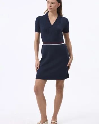 Rochie scurta din amestec de bumbac, Bleumarin