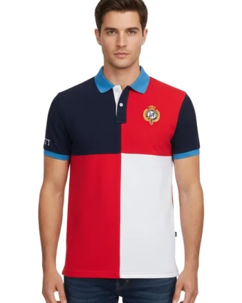 Tricou polo barbati,  bumbac, albastru, Rosu/Alb/Bleumarin