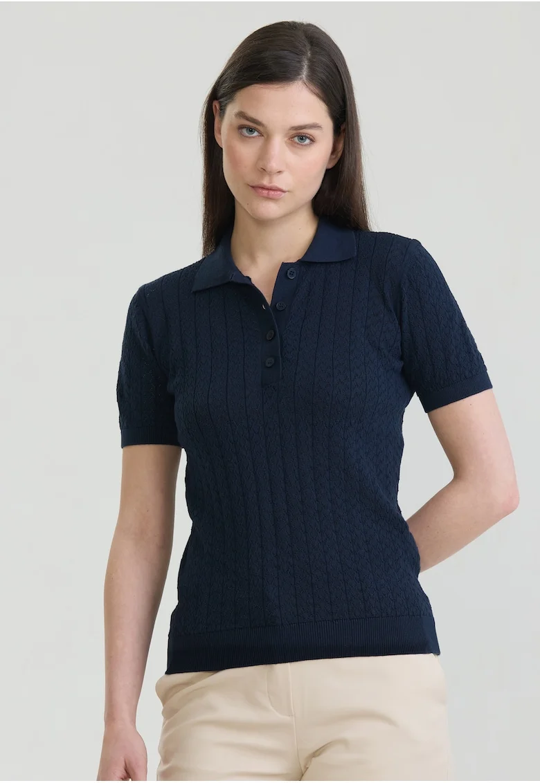 Tricou polo cu perforatii, Albastru ultramarin