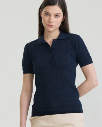 Tricou polo cu perforatii, Albastru ultramarin