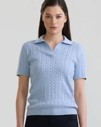 Tricou polo slim fit cu torsade, Albastru pastel
