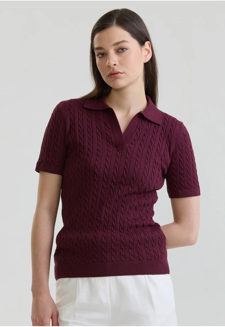 Tricou polo slim fit cu torsade, Violet tyrian