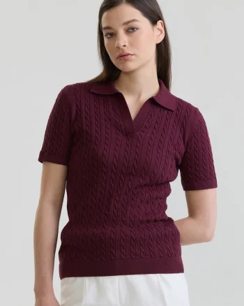 Tricou polo slim fit cu torsade, Violet tyrian