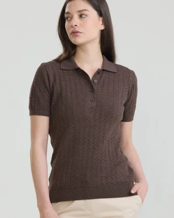 Tricou polo cu perforatii, Maro inchis