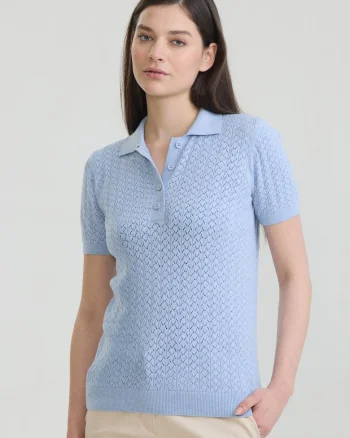 Tricou polo cu perforatii, Albastru deschis