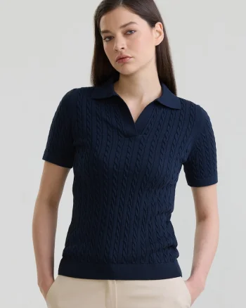 Tricou polo slim fit cu torsade, Albastru ultramarin