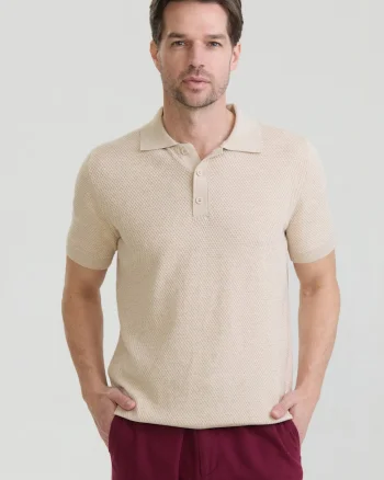 Tricou polo tricotat, Bej