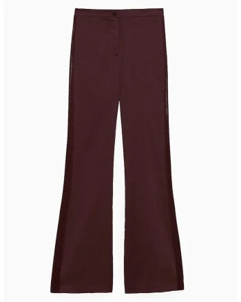 ,Pantaloni evazați cu detalii în lateral din knitwear, Rosu inchis