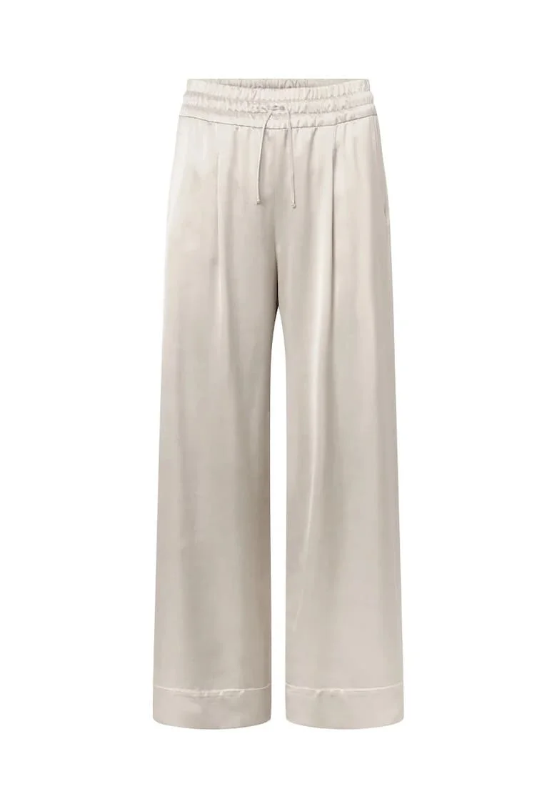 ,Pantaloni largi cu șnur și elastic în talie, Gri