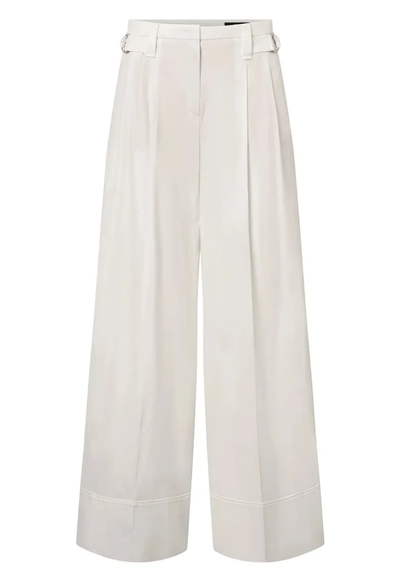 ,Pantaloni wide leg cu curele latelare reglabile, Alb