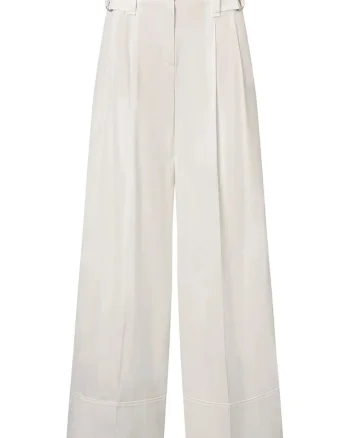 ,Pantaloni wide leg cu curele latelare reglabile, Alb