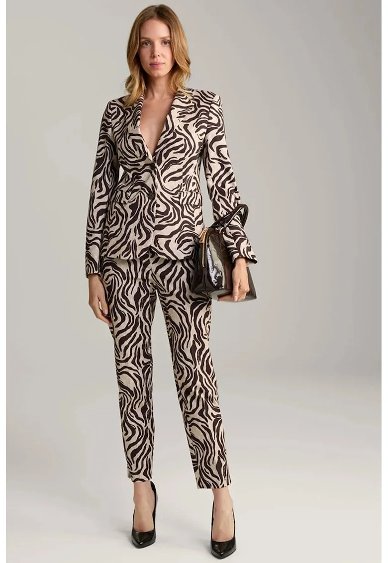 Pantaloni casual fit cu talie inalta si imprimeu animal-print
