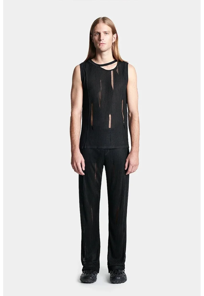 ,Pantaloni evazați din tricot, cu transparenta discreta nervurata și logo frontal Louis Gabriel Nouchi LG