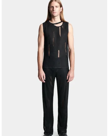 ,Pantaloni evazați din tricot, cu transparenta discreta nervurata și logo frontal Louis Gabriel Nouchi LG