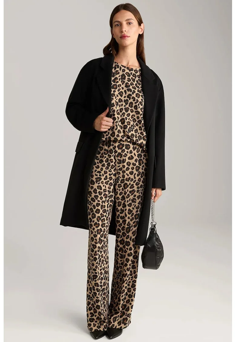 ,Pantaloni animal-print, cu talie înalta, Maro