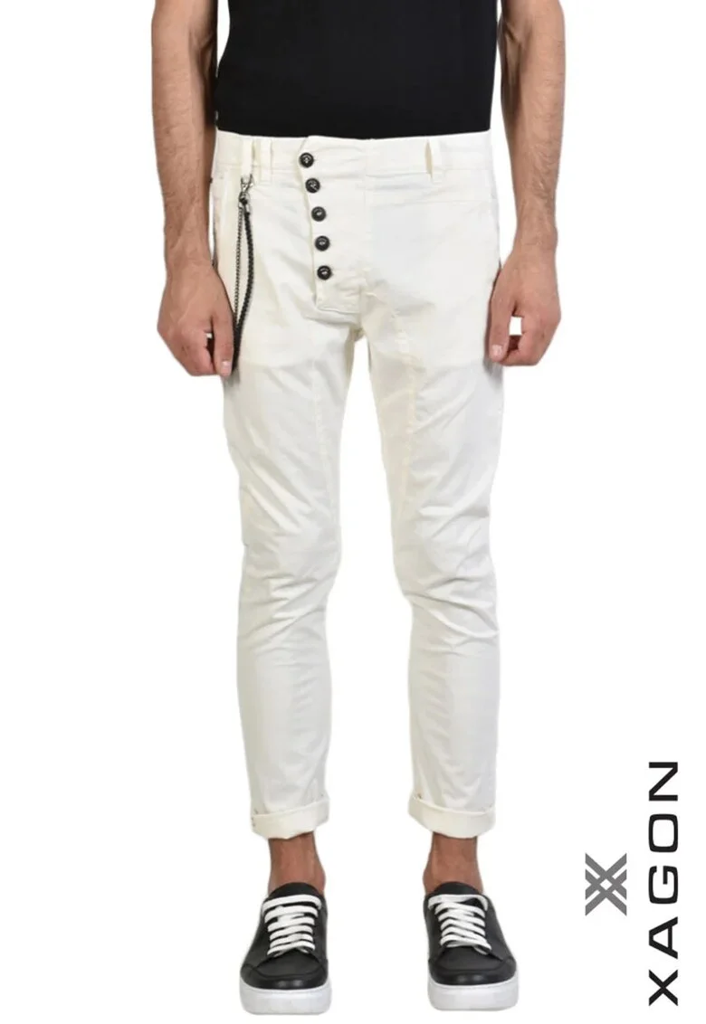,Pantaloni skinny, mulați cu nasturi laterali, Alb
