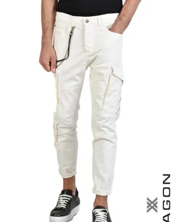 ,Pantalon skinny mulați , fermoar lateral și buzunare, Alb