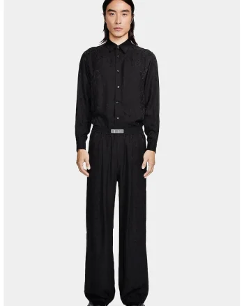 ,Pantaloni supradimensionați cu elastic în talie și imprimeu, Negru
