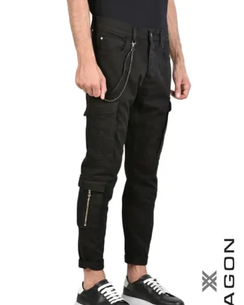 ,Pantaloni skinny, mulați cu nasturi laterali, Negru