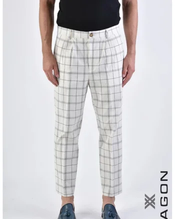 Pantaloni regular fit cu imprimeu în carouri, Crem