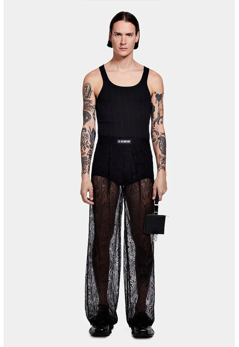 ,Pantaloni image din dantelă supradimensionați, Negru