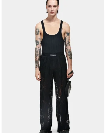 ,Pantaloni cu crioala larga, cu cu bandă elastică și logo frontal Louis Gabriel Nouchi, Negru