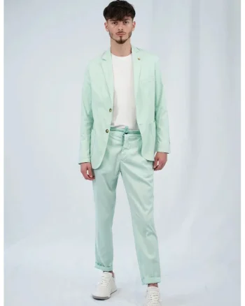 ,Pantaloni chino cu elastic în talie, fermoar și buzunare laterale, Verde