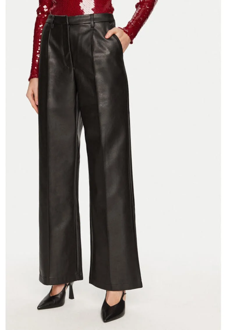 Pantaloni dama,  304699405, Piele ecologica, Negru, Negru