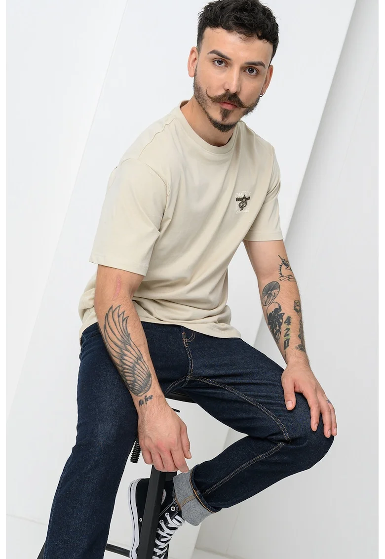 Tricou de bumbac organic cu imprimeu grafic Hoya, Bej