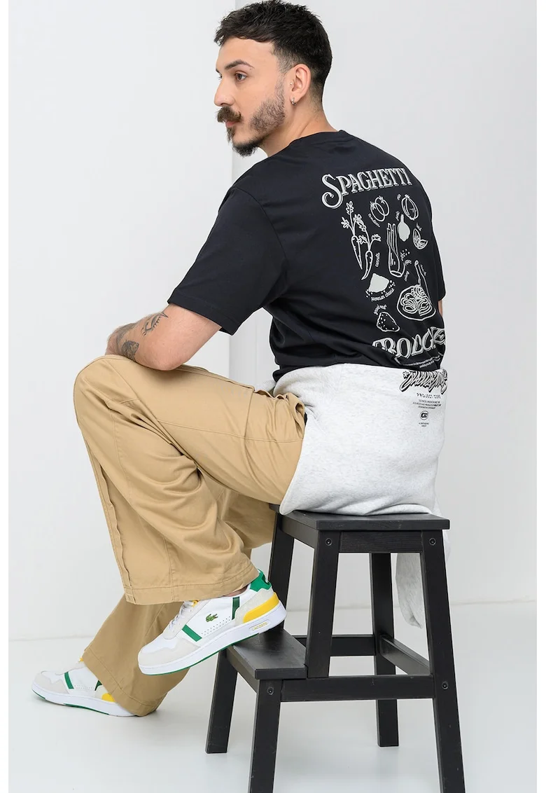 Tricou de bumbac organic cu imprimeu grafic Fred, Negru stins